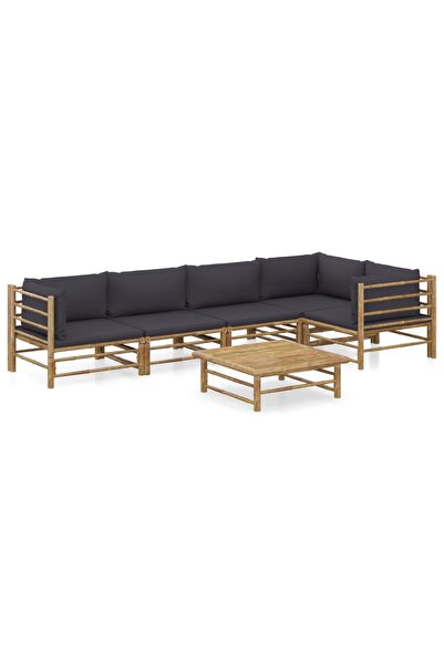 Concept Set mobilier de grădină, 6 piese, perne gri închis, bambus