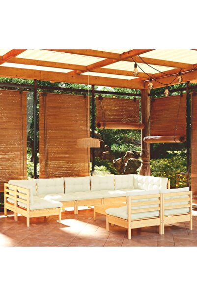 Concept Set mobilier grădină cu perne crem, 10 piese, lemn masiv de pin
