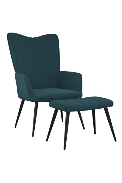 Concept Scaun de relaxare cu taburet, albastru, catifea