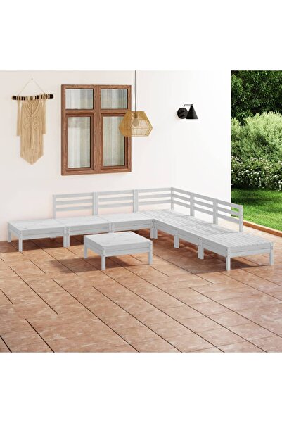 Concept Set mobilier de grădină, 8 piese, alb, lemn masiv de pin