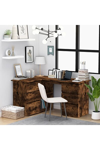 Concept Γωνιακό γραφείο, καπνιστή δρυς, 145x100x76 cm, επεξεργασμένο ξύλο