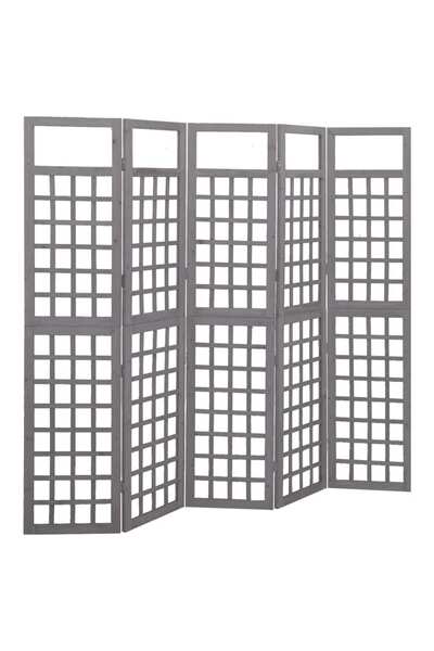 Concept Separator cameră cu 5 panouri gri 201,5x180 cm nuiele lemn brad