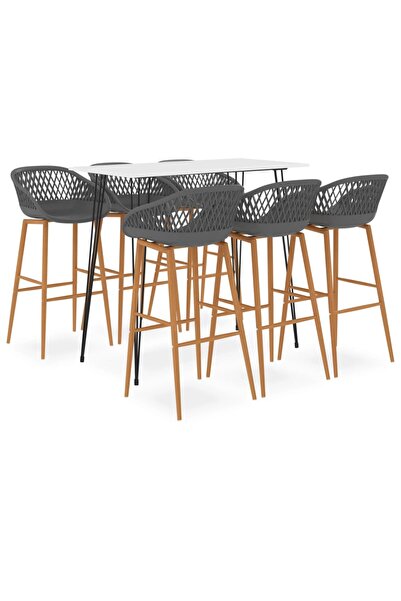 Concept Σετ επίπλων μπαρ, 7 τεμάχια, λευκό και γκρι