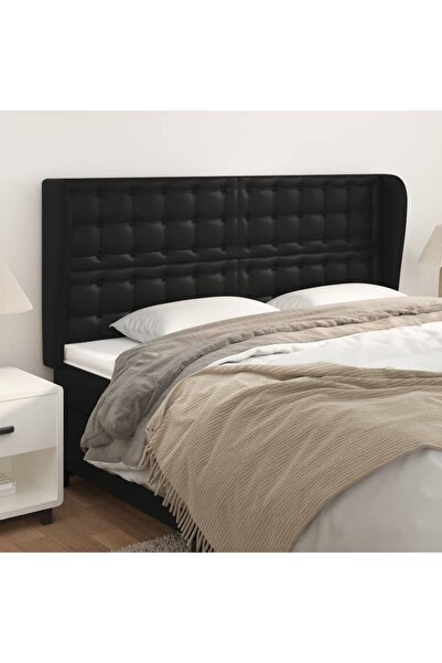 Concept Tăblie de pat cu aripioare, negru, 163x23x118/128 cm, piele