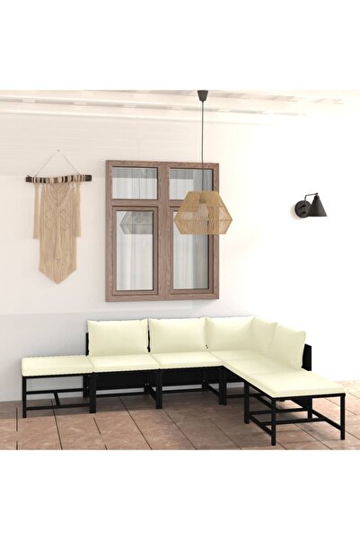 Concept Σετ επίπλων κήπου με μαξιλάρια, 6 τεμάχια, μαύρο, πολυρατάν