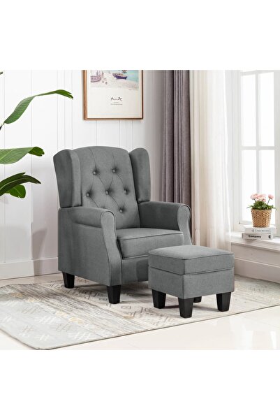 Concept Πολυθρόνα με υποπόδιο, ανοιχτό γκρι ύφασμα