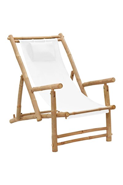 Concept Πτυσσόμενη καρέκλα, κρεμ λευκό, Μπαμπού και καμβάς