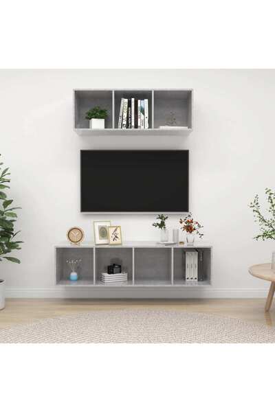 Concept Σετ ντουλαπιών τηλεόρασης, 2 τεμάχια, γκρι σκυροδέματος, μοριοσανίδα