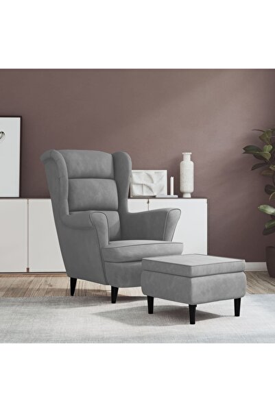 Concept Πολυθρόνα και σκαμπό με ανακλινόμενη πλάτη, ανοιχτό γκρι, Βελούδο