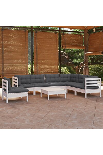 Concept Σετ επίπλων κήπου με μαξιλάρια, 8 τεμάχια, λευκό, μασίφ ξύλο πεύκου