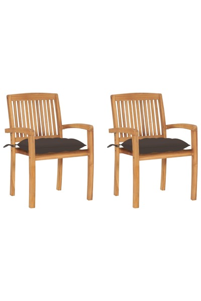 Concept Καρέκλες κήπου με μαξιλάρια σε μπεζ-γκρι χρώμα, 2 τεμ., από μασίφ ξύλ...