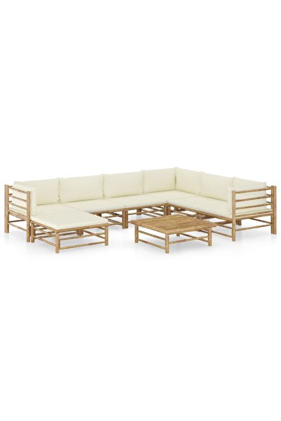 Concept Σετ επίπλων κήπου, 8 τεμάχια, μαξιλάρια κρεμ λευκού χρώματος, Μπαμπού