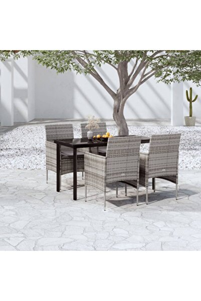 Concept Σετ επίπλων κήπου 5 τεμαχίων με μαξιλάρια, γκρι και μαύρο