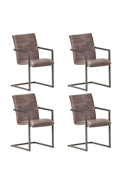 Concept Καρέκλες κουζίνας κονσόλας, 4 τεμ., καφέ, Γνήσιο Δέρμα