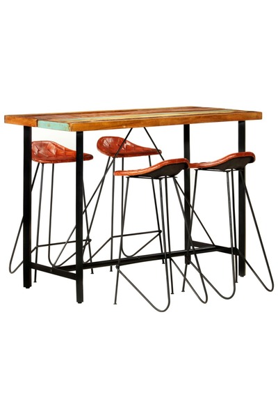 Concept Set mobilier de bar, 5 piese, lemn reciclat și piele naturală