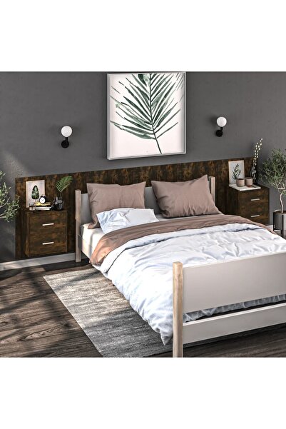 Concept Noptiere de perete, 2 buc., stejar fumuriu, lemn prelucrat