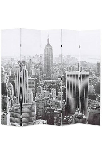 Concept Paravan cameră pliabil, 200x170 cm, New York pe zi, alb/negru