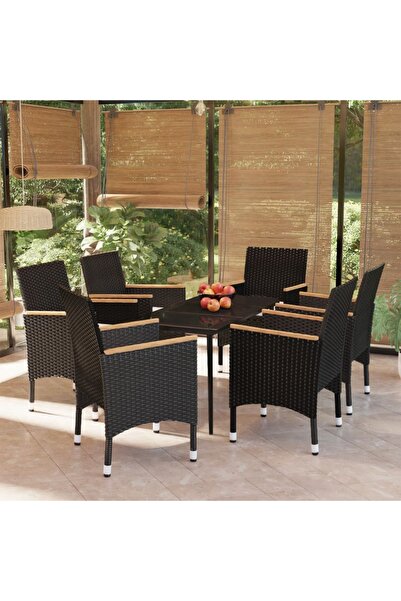 Concept Σετ επίπλων κήπου με μαξιλάρια, 7 τεμάχια, μαύρο