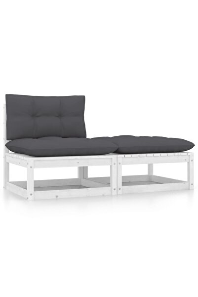 Concept Σετ επίπλων κήπου με μαξιλάρια, 2 τεμάχια, λευκό, μασίφ ξύλο πεύκου