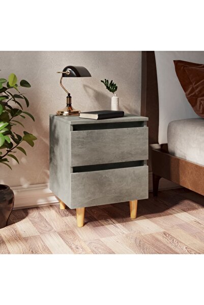 Concept Noptieră cu picioare din lemn masiv pin, gri beton, 40x35x50 cm