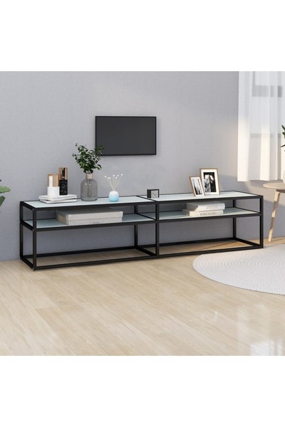 Concept Comodă TV, marmură albă, 180x40x40,5 cm, sticlă securizată