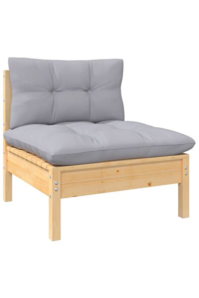 Concept Καναπές κήπου με γκρι μαξιλάρια, από μασίφ ξύλο πεύκου