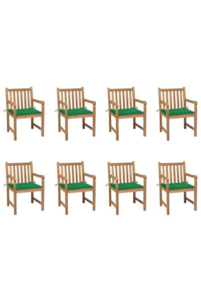 Concept Καρέκλες κήπου με πράσινα μαξιλάρια, 8 τεμάχια, από μασίφ ξύλο τικ