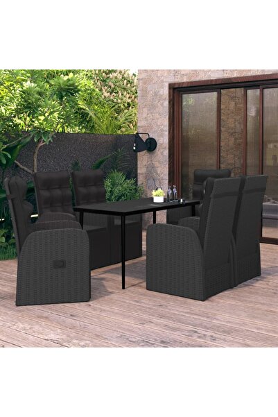 Concept Set mobilier pentru grădină cu perne, 7 piese, negru