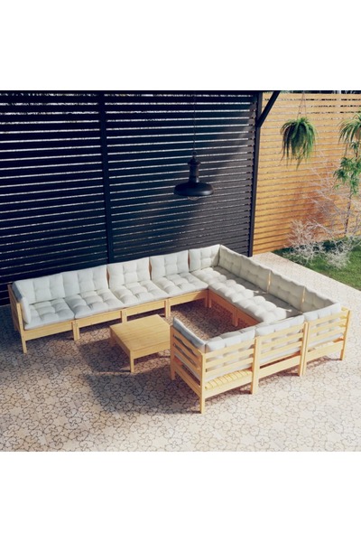 Concept Σετ επίπλων κήπου με κρεμ μαξιλάρια, 11 τεμάχια, ξύλο πεύκου