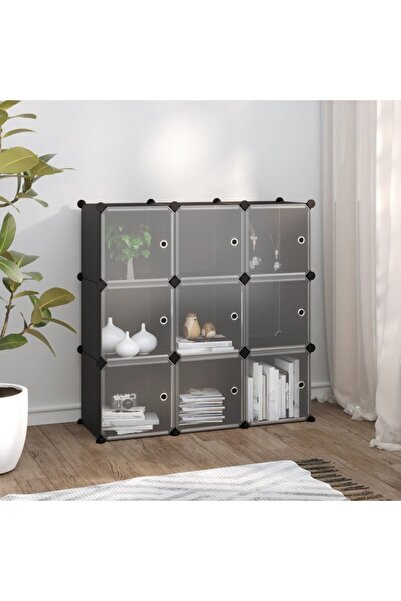 Concept Organizator cub de depozitare cu uși, 9 cuburi, negru, PP