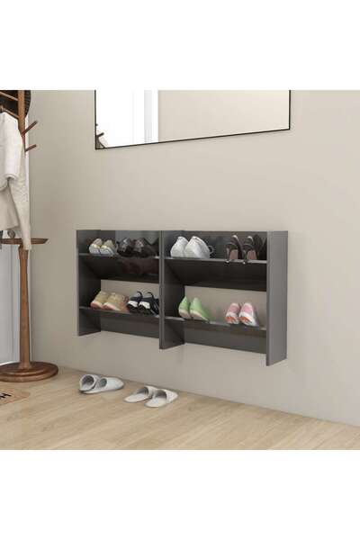 Concept Επιτοίχια παπουτσοθήκη, 2 τεμ., γυαλιστερό γκρι, 60x18x60 cm, μοριοσα...