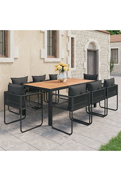 Concept Set mobilier de grădină, 9 piese, negru și maro, ratan PVC