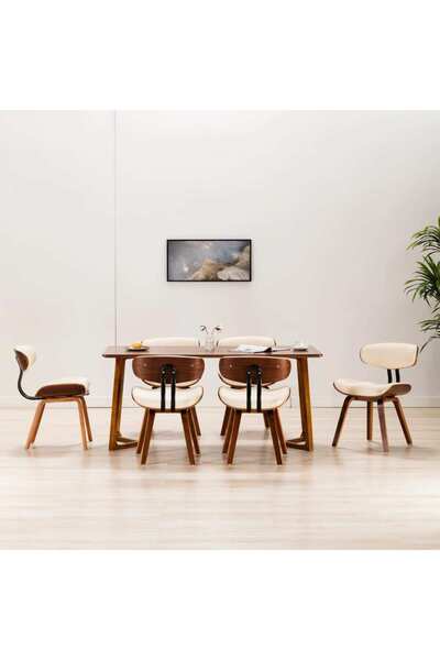 Concept Scaune de bucătărie, 6 buc, crem, lemn curbat & piele ecologică