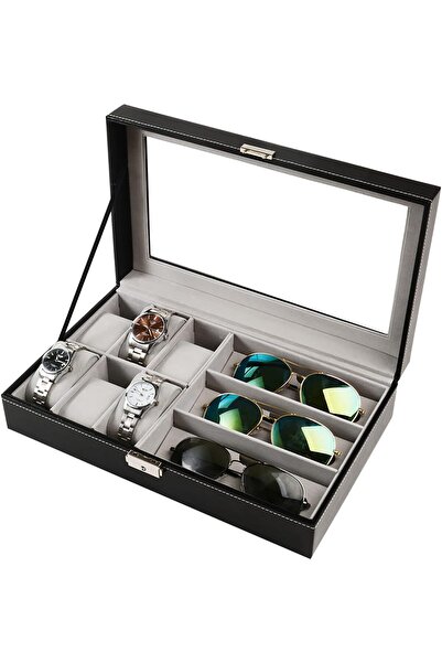 Arabest Watch Box, Glasses Organizer Box，6 Watch Case and 3 Slots Sunglasses ...