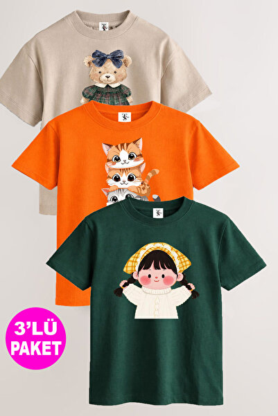 twins tailors Girl's 3-Piece T-Shirt Set Cotton Pieces Printed Casual T-Shirt...