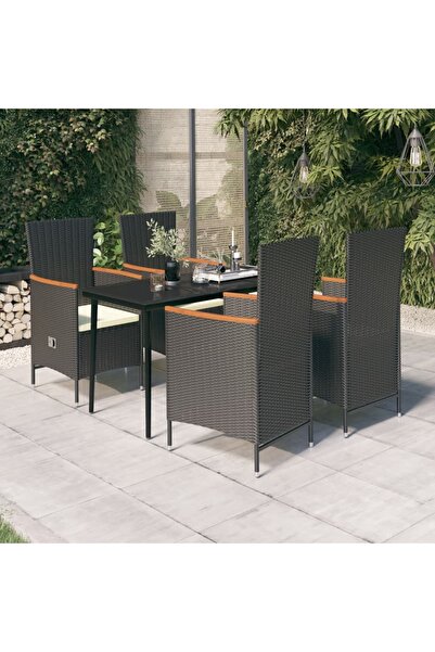 Concept Σετ επίπλων κήπου 5 τεμαχίων με μαξιλάρια, μαύρο