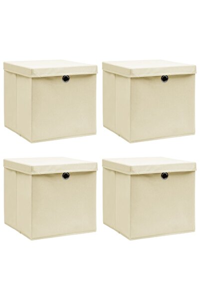 Concept Κουτιά αποθήκευσης με καπάκια, 4 τεμ., κρεμ, 32x32x32 cm, ύφασμα
