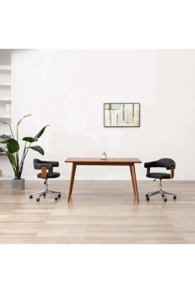 Concept Scaune pivotante de masă, 2 buc. negru, lemn curbat & piele ecologică