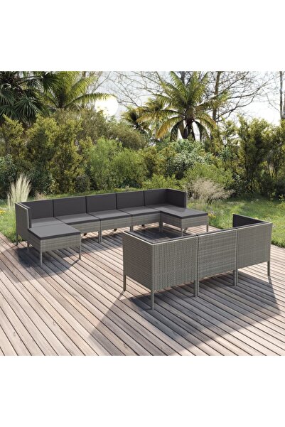 Concept Set mobilier de grădină cu perne, 10 piese, gri, poliratan