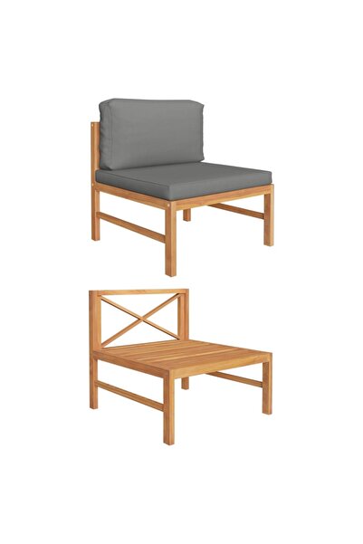 Concept Canapea de mijloc cu pernă gri închis, lemn masiv de tec