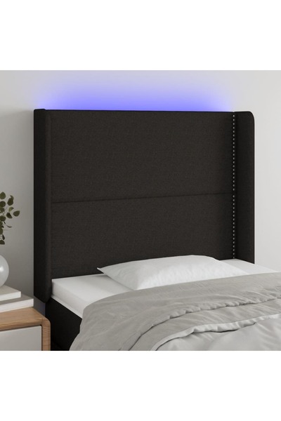 Concept Tăblie de pat cu LED, negru, 103x16x118/128 cm, textil