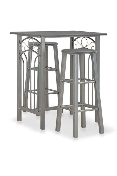 Concept Σετ επίπλων μπαρ, 3 τεμάχια, ανθρακί, ξύλο και ατσάλι