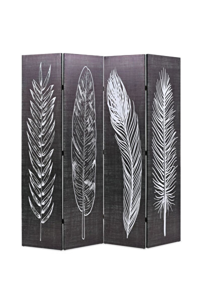 Concept Paravan cameră pliabil, negru&alb, 160 x 170 cm, imprimeu pene