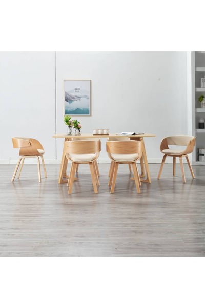 Concept Scaune de bucătărie 6 buc. crem lemn curbat & piele ecologică