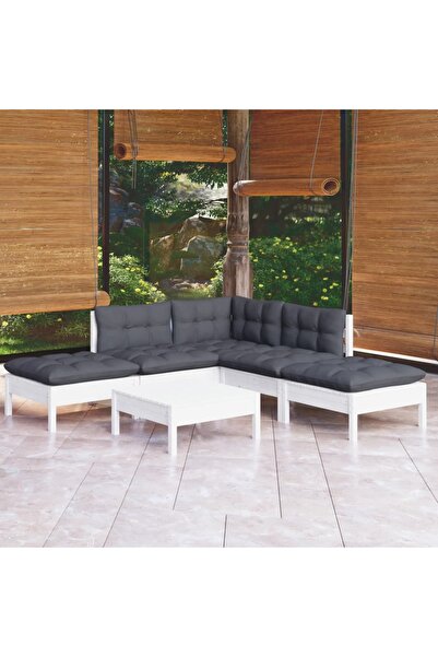 Concept Set mobilier de grădină cu perne, 6 piese, alb, lemn de pin