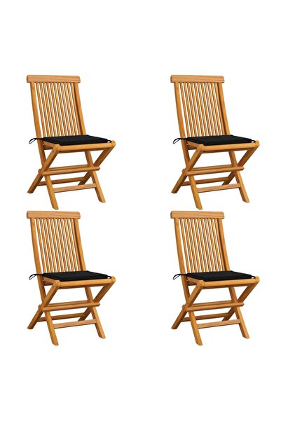 Concept Καρέκλες κήπου με μαξιλάρια, 4 τεμ., μαύρες, από μασίφ ξύλο τικ