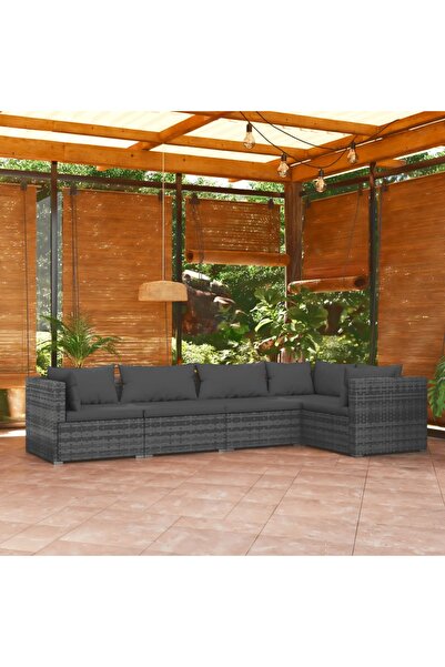 Concept Σετ επίπλων κήπου 5 τεμαχίων με μαξιλάρια, γκρι, πολυρατάν