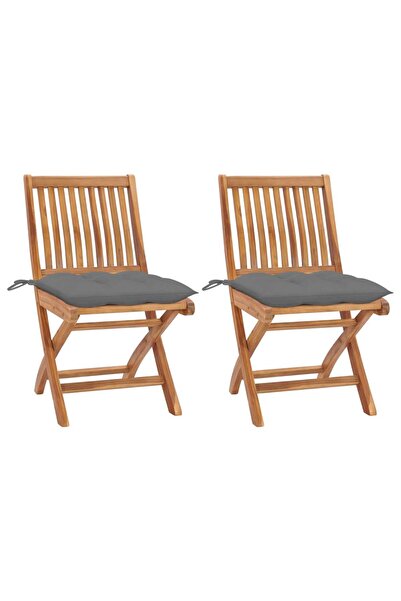 Concept Καρέκλες κήπου με γκρι μαξιλάρια, 2 τεμ., από μασίφ ξύλο τικ