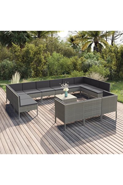 Concept Σετ επίπλων κήπου με μαξιλάρια, 14 τεμάχια, γκρι, πολυεστέρας