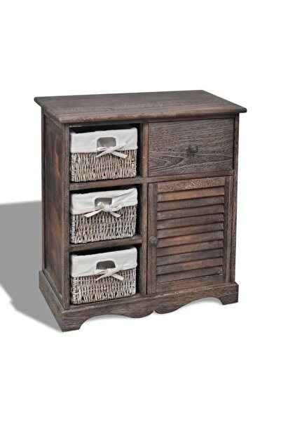 Concept Dulap din lemn, 3 coșuri împletite pe partea stângă, maro